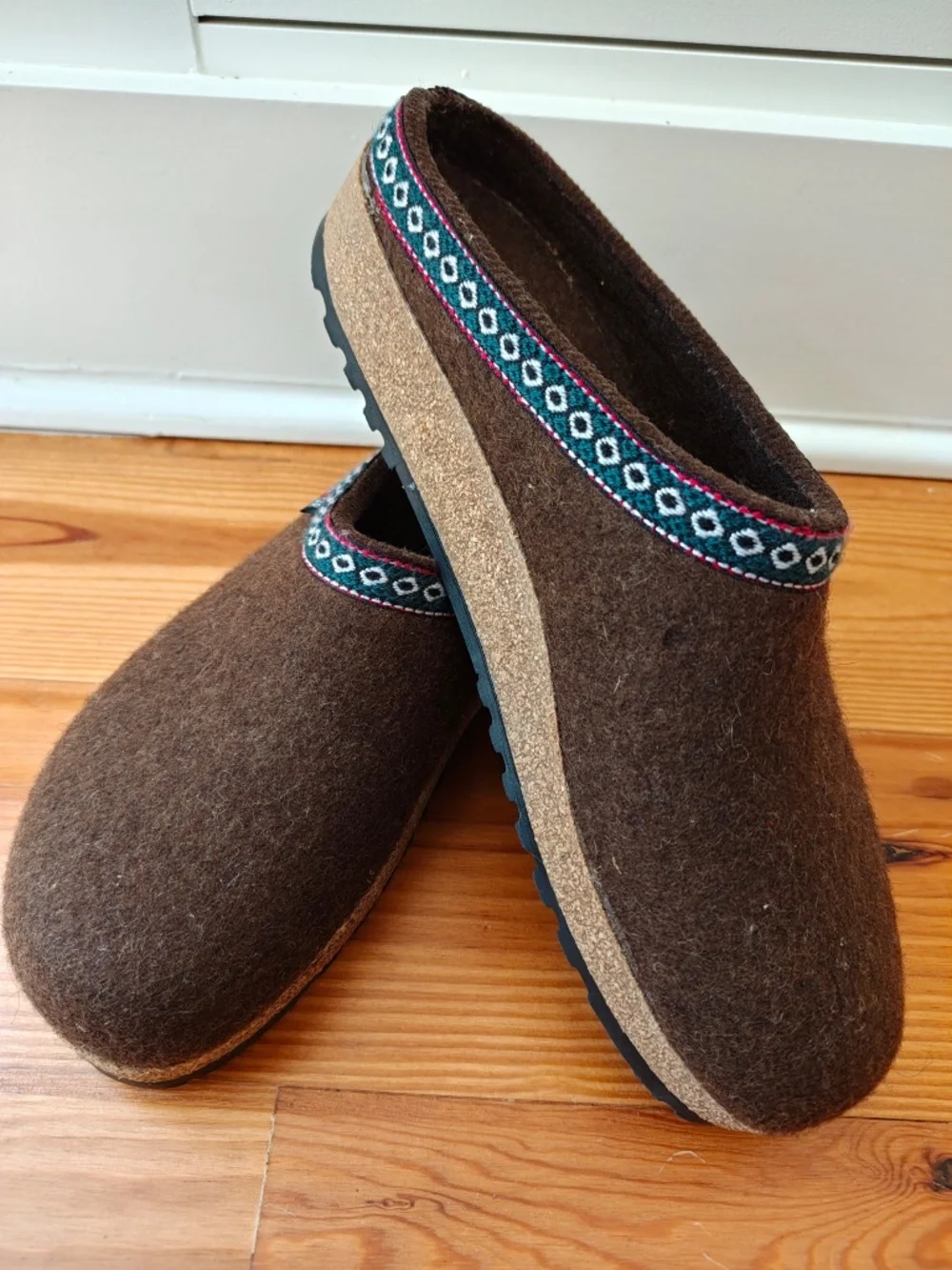 Haflinger Grizzly Clog Slippers Mens 43 US 10 Brown Chocolate Wool Felt Mules